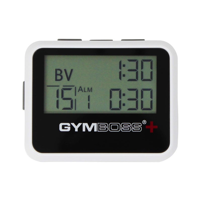 Gymboss جيمبوس بلس مؤقت الفواصل وساعة التوقيت وسوار جيمبوس - حزمة (أبيض/رمادي) - Image 2